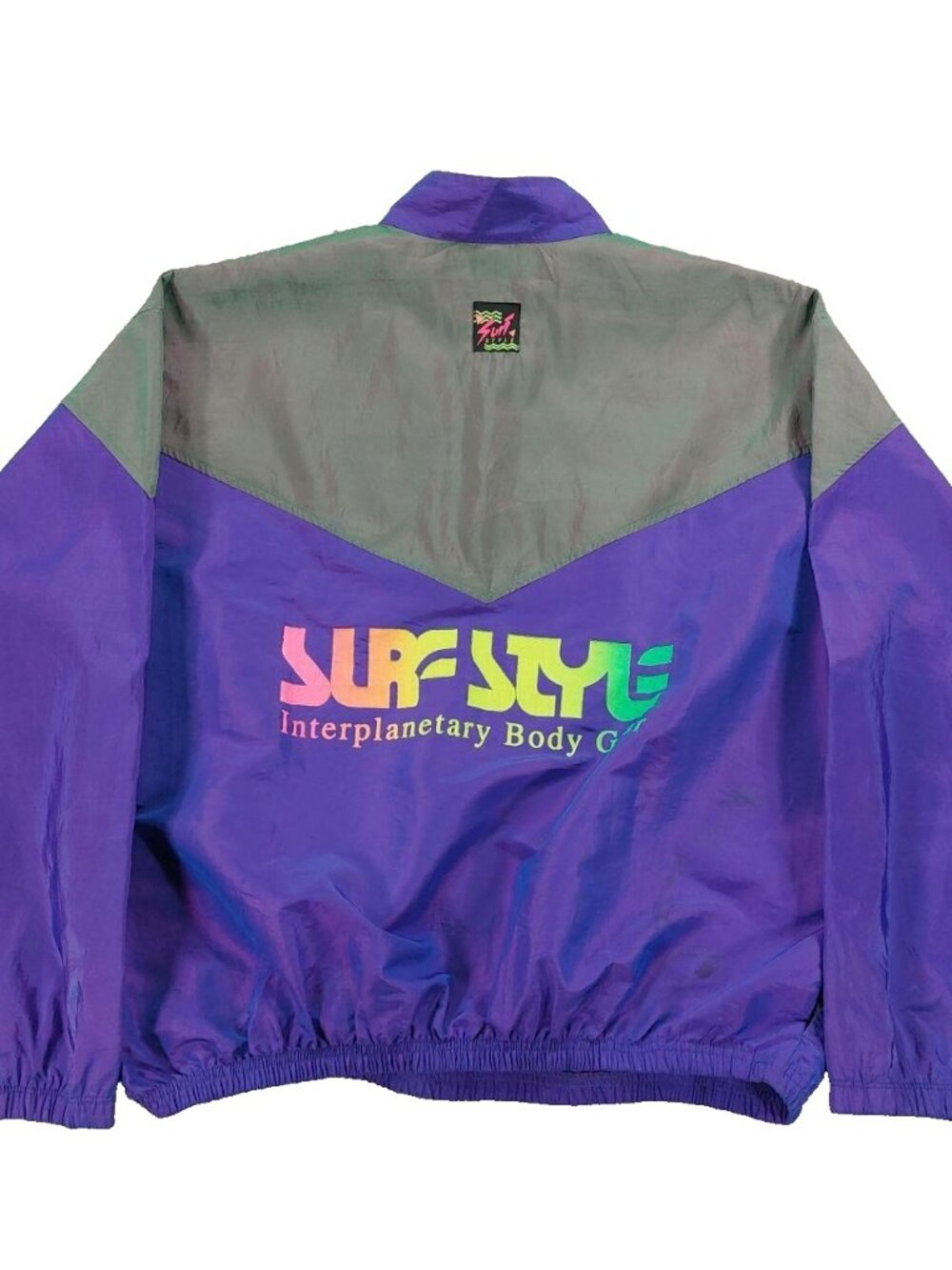 Vintage Surf Style Pullover Windbreaker Jacket OS Iridescent Colorblocked Purple